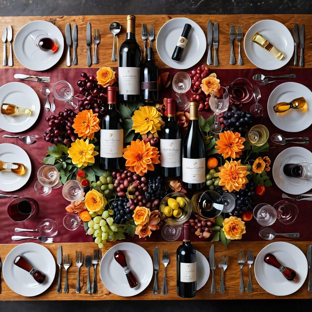 A beautifully arranged table showcasing a variety of wine bottles and glasses, surrounded by diverse people of different cultures enjoying wine together. Each wine glass reflects unique colorful backgrounds representing various occasions such as weddings, picnics, and celebrations. Include wine and food pairings on plates, with vibrant decorations symbolizing diversity. The scene is warm and inviting, emphasizing joy and community. super-realistic. vibrant colors. warm lighting.